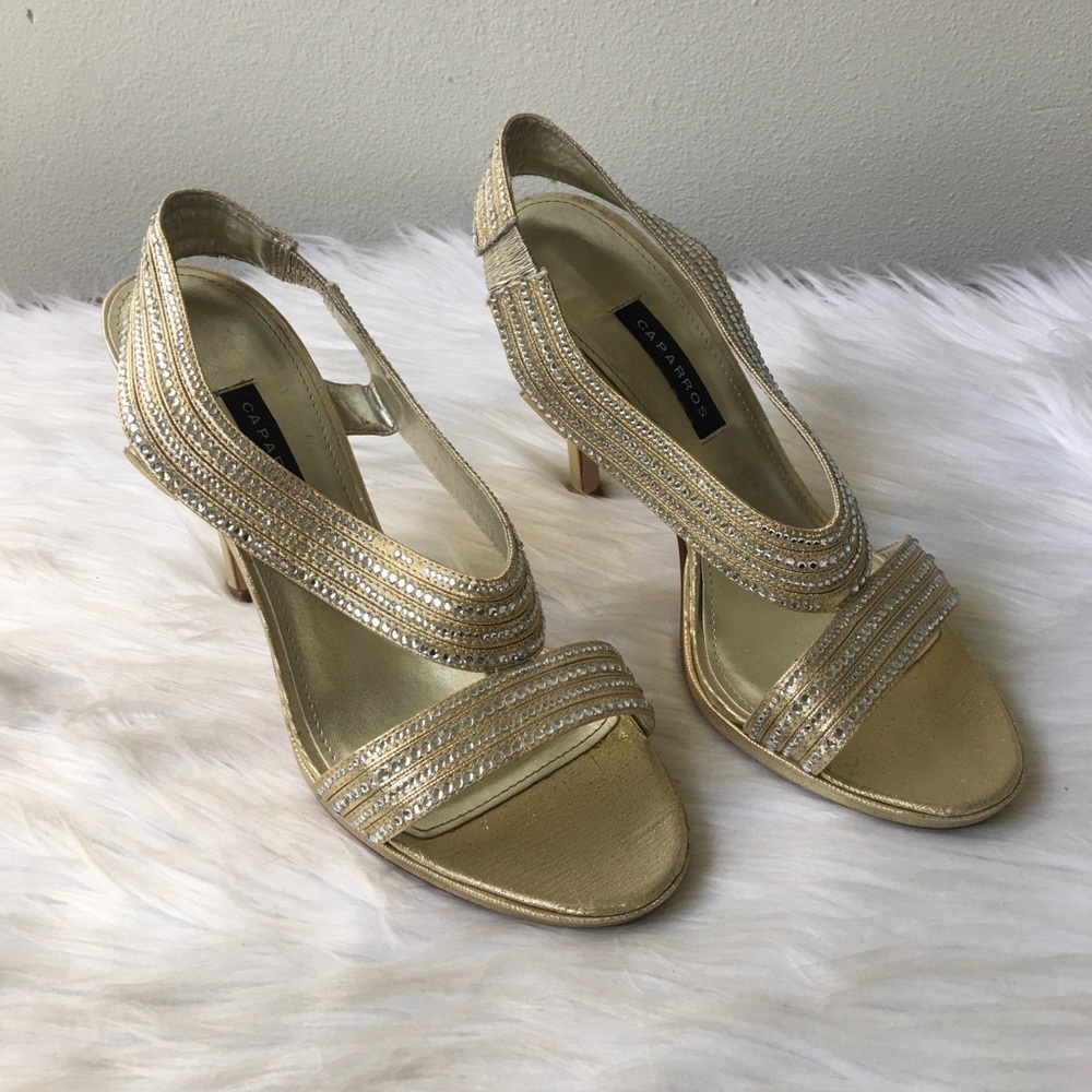 Caparros Gold Strap and Rhinestone Heels